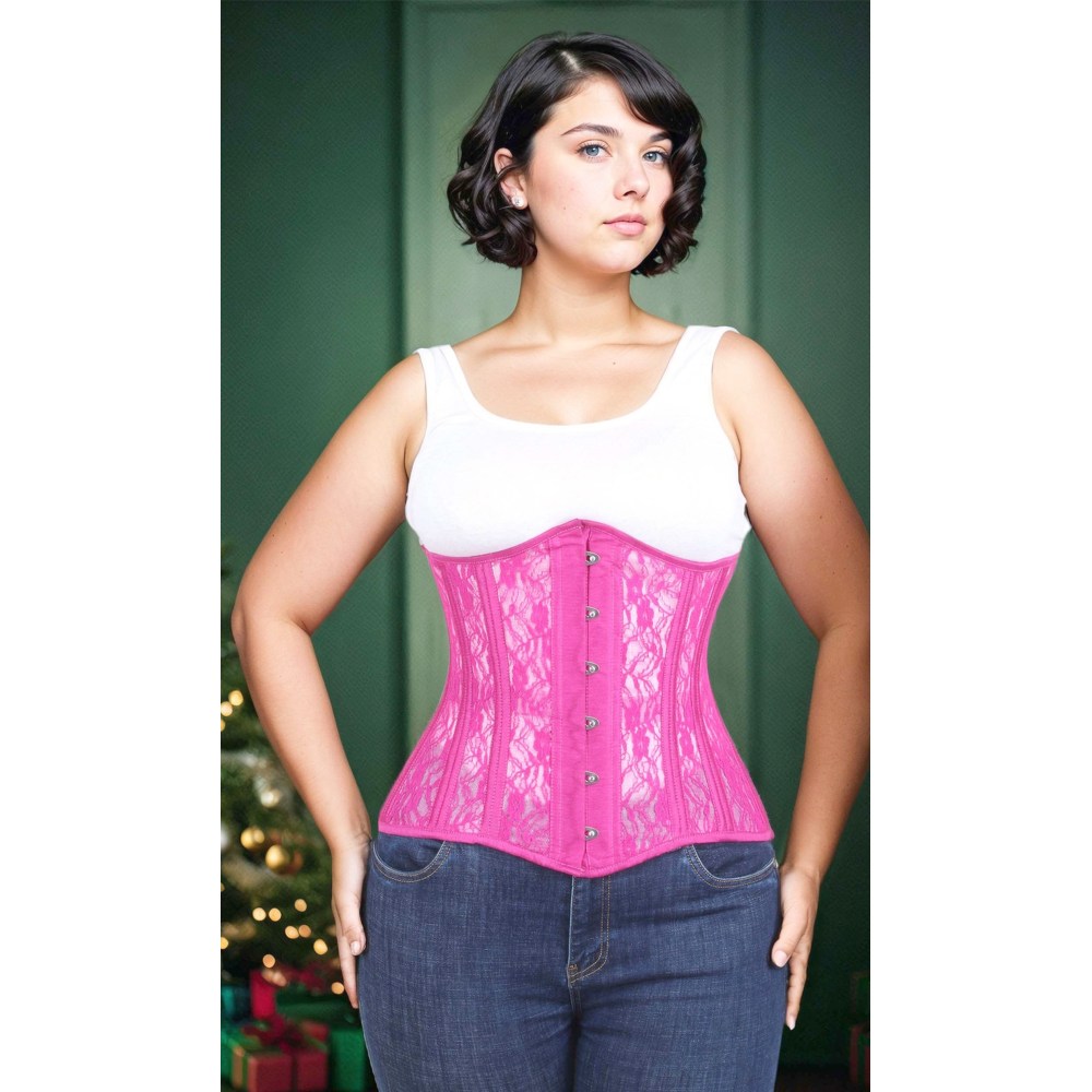 Attitude Corsets - Mesh With Lace Unterbrustkorsett - Rosa